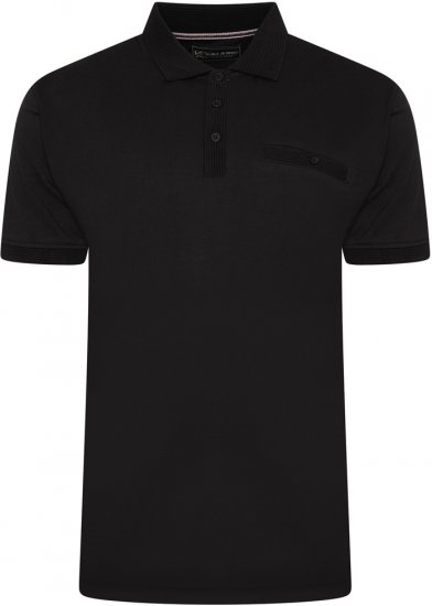 Kam Jeans 5498 Jersey Polo with Self Stripe Jacquard Collar/Cuffs Black - Polokošele - Polokošele 2XL-8XL