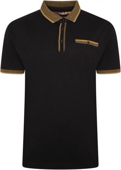 Kam Jeans 5499 Jersey Polo with Jacquard Collar/Cuffs Black - Polokošele - Polokošele 2XL-8XL