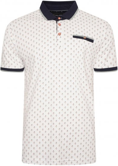 Kam Jeans 5503 Jersey Polo with All Over Geo Print White - Polokošele - Polokošele 2XL-8XL