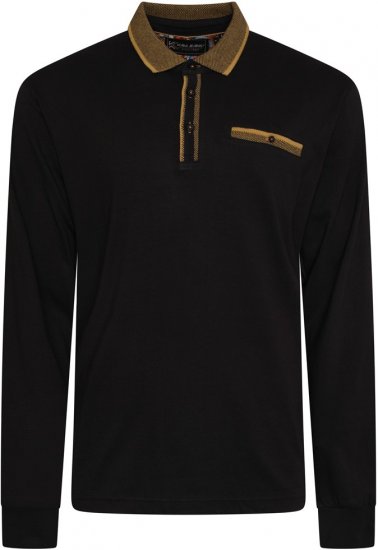 Kam Jeans 5509 LS Jersey Polo with Jacquard Pattern on Collar/Cuffs Black - Polokošele - Polokošele 2XL-8XL