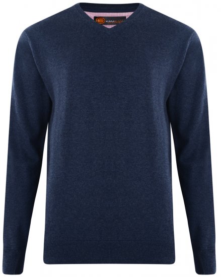Kam Jeans V-neck Knitted Sweater Navy - Mikiny & mikiny bez kapucne - Mikiny & Mikiny s Kapucňou 2XL-12XL