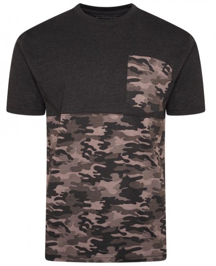 Kam Jeans 5700 Camo Panelled T-Shirt Charcoal - Tričká - Nadrozmerné tričká - 2XL-14XL