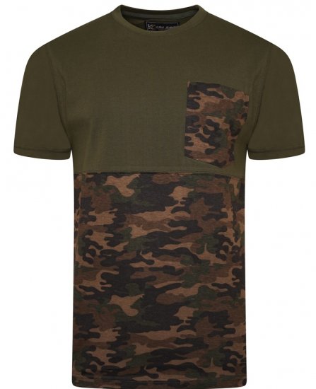 Kam Jeans 5700 Camo Panelled T-Shirt Khaki - Tričká - Nadrozmerné tričká - 2XL-14XL