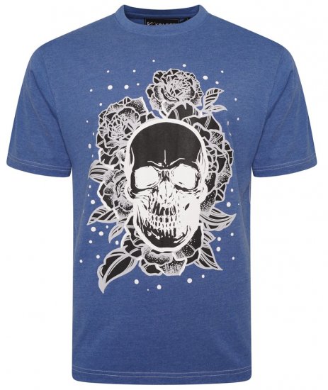 Kam Jeans 5704 Skull Rose Print Tee Blue Marl - Tričká - Nadrozmerné tričká - 2XL-14XL