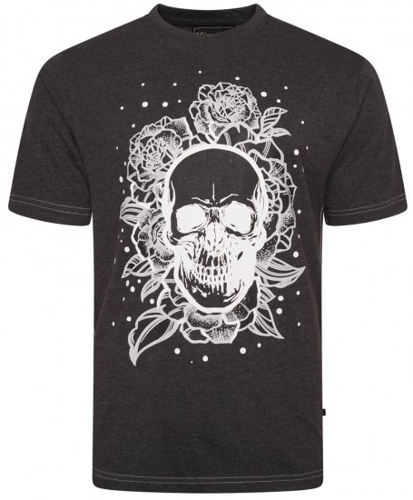 Kam Jeans 5704 Skull Rose Print Tee Charcoal - Tričká - Nadrozmerné tričká - 2XL-14XL