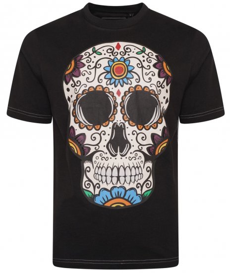 Kam Jeans 5705 Coloured Skull Print Tee Black - Tričká - Nadrozmerné tričká - 2XL-14XL