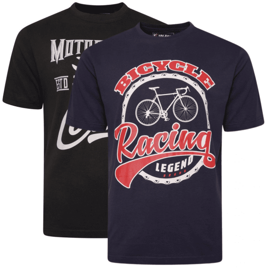 Kam Jeans 5712 Twin Pack Motorcycle/Cycle Print Tee Black and Navy - Tričká - Nadrozmerné tričká - 2XL-14XL
