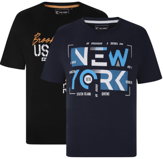 Kam Jeans 5736 NY Print T-Shirts 2-Pack - Tričká - Nadrozmerné tričká - 2XL-14XL