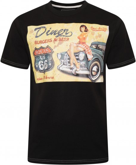 Kam Jeans 5751 Distressed Diners Print T-Shirt Black - Tričká - Nadrozmerné tričká - 2XL-14XL