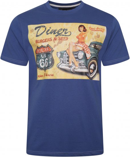 Kam Jeans 5751 Distressed Diners Print T-Shirt Blue - Tričká - Nadrozmerné tričká - 2XL-14XL