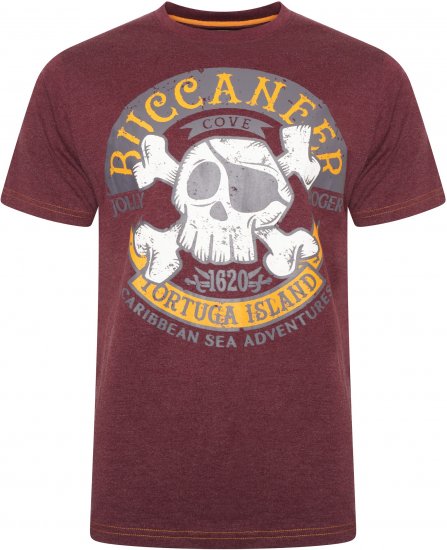 Kam Jeans 5753 Buccaneer Print T-Shirt BURGUNDY MARL - Tričká - Nadrozmerné tričká - 2XL-14XL
