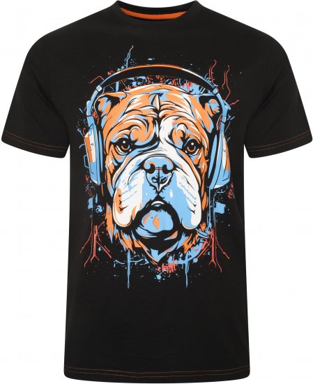 Kam Jeans 5754 Dog Headphones Print T-Shirt Black - Tričká - Nadrozmerné tričká - 2XL-14XL
