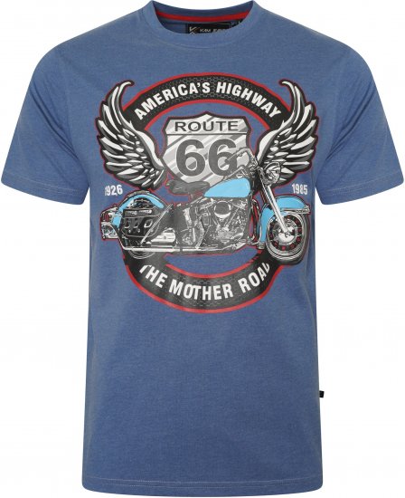 Kam Jeans 5755 Route 66 Motorbike Print T-Shirt Blue Marl - Tričká - Nadrozmerné tričká - 2XL-14XL
