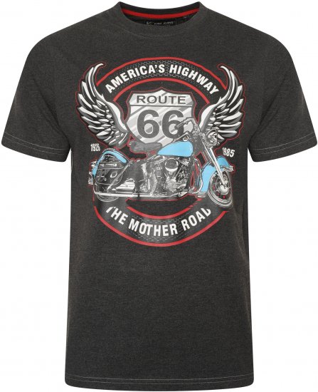 Kam Jeans 5755 Route 66 Motorbike Print T-Shirt Charcoal Marl - Tričká - Nadrozmerné tričká - 2XL-14XL