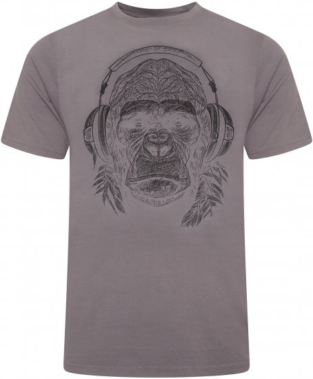 Kam Jeans 5759 Stencil Gorilla Print T-Shirt Slate Grey - Tričká - Nadrozmerné tričká - 2XL-14XL