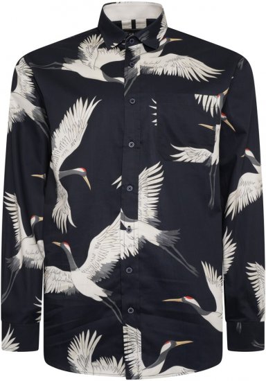 Kam Jeans 6059 LS Bird Print Shirt Navy - Košele - Košele 2XL-10XL