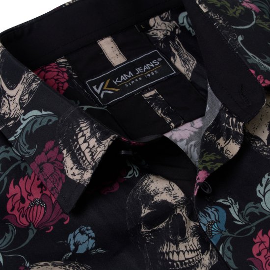 Kam Jean 6074 Košeľa S Krátkym Rukávom S Potlačou Lebky Čierna - Košele - Košele 2XL-10XL