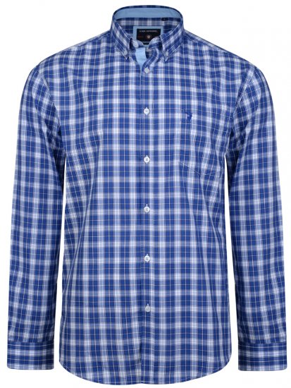 Kam Jeans 6155 Long Sleeve Check Shirt Blue - Košele - Košele 2XL-10XL