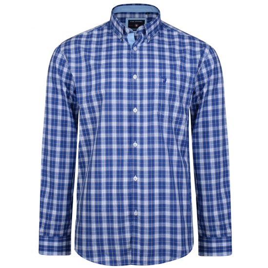 Kam Jeans 6155 Long Sleeve Check Shirt Blue - Košele - Košele 2XL-10XL