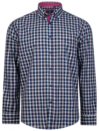 Kam Jeans 6156 Long Sleeve Check Shirt Navy - Košele - Košele 2XL-10XL
