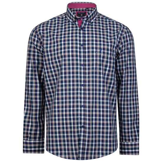 Kam Jeans 6156 Long Sleeve Check Shirt Navy - Košele - Košele 2XL-10XL