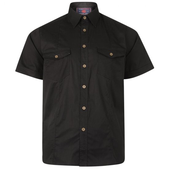 Kam Jeans Retro Short Sleeve Stretch Shirt Black - Košele - Košele 2XL-10XL