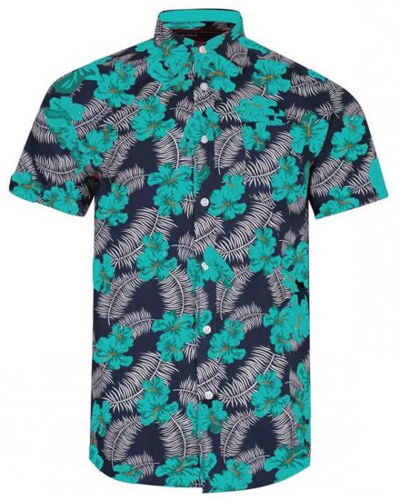 Kam Jeans 6207 Floral Print Shirt Turquoise - Košele - Košele 2XL-10XL