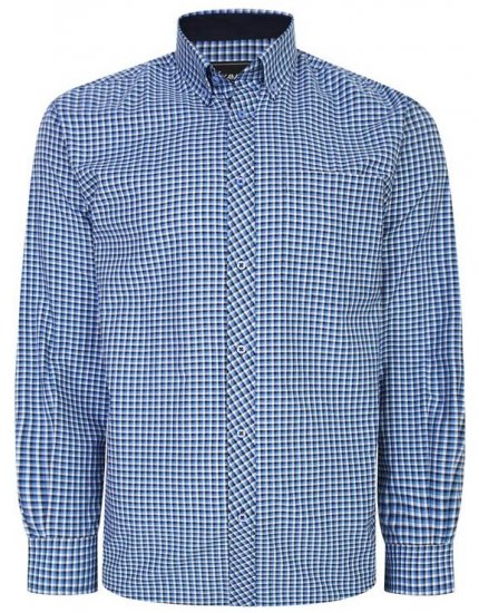 Kam Jeans 6219 LS Mini Gingham Check Shirt Navy - Košele - Košele 2XL-10XL