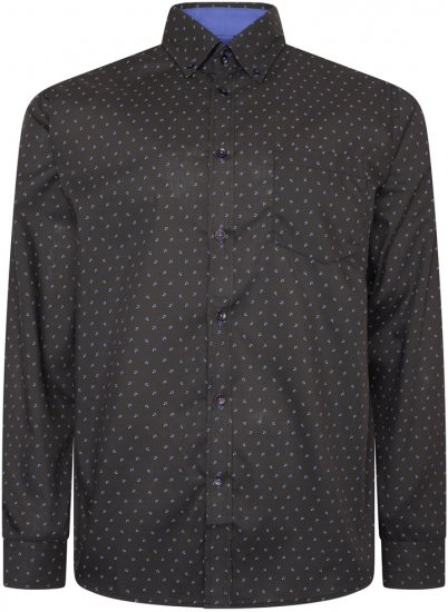 Kam Jeans 6297 Long Sleeve All Over Blue Dobby Print Shirt Black - Košele - Košele 2XL-10XL