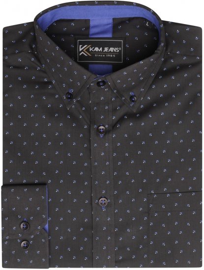 Kam Jeans 6297 Long Sleeve All Over Blue Dobby Print Shirt Black - Košele - Košele 2XL-10XL