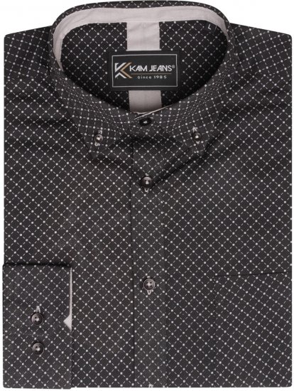Kam Jeans 6299 Long Sleeve All Over Diamond Print Shirt Black - Košele - Košele 2XL-10XL