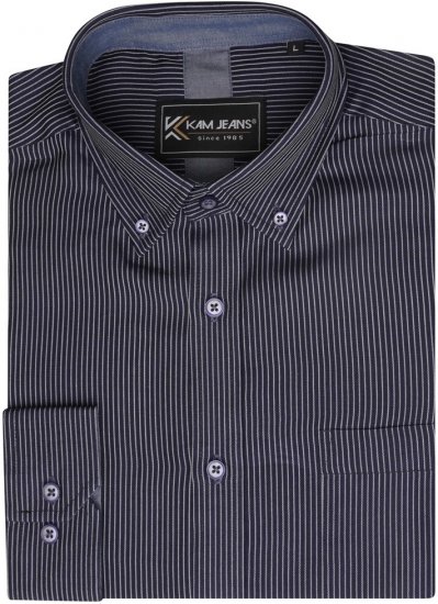 Kam Jeans 6300 Long Sleeve Dobby Stripe Shirt Dark Grey - Košele - Košele 2XL-10XL