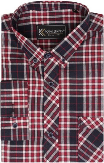 Kam Jeans 6301 LS Casual Check Shirt Red - Košele - Košele 2XL-10XL