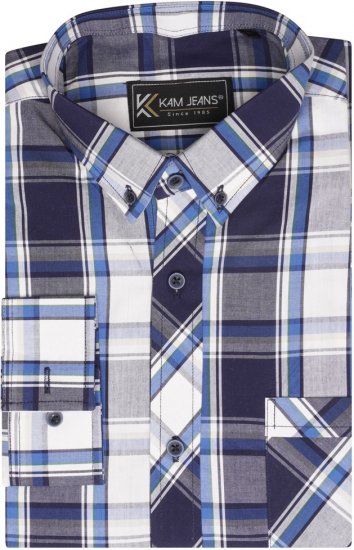 Kam Jeans 6301 LS Casual Check Shirt Navy - Košele - Košele 2XL-10XL