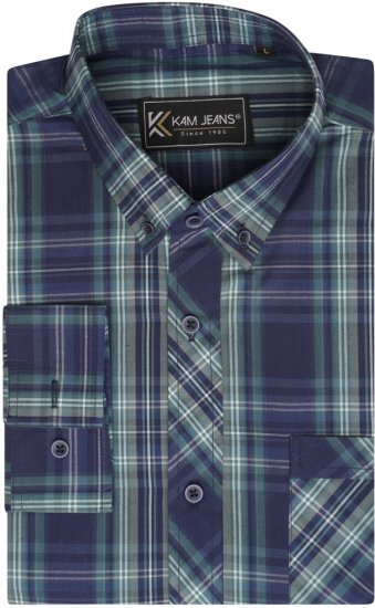 Kam Jeans 6301 LS Casual Check Shirt Teal - Košele - Košele 2XL-10XL