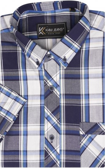 Kam Jeans 6301 SS Casual Check Shirt Navy - Košele - Košele 2XL-10XL