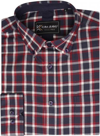 Kam Jeans 6303 Long Sleeve Casual Check Shirt Navy - Košele - Košele 2XL-10XL