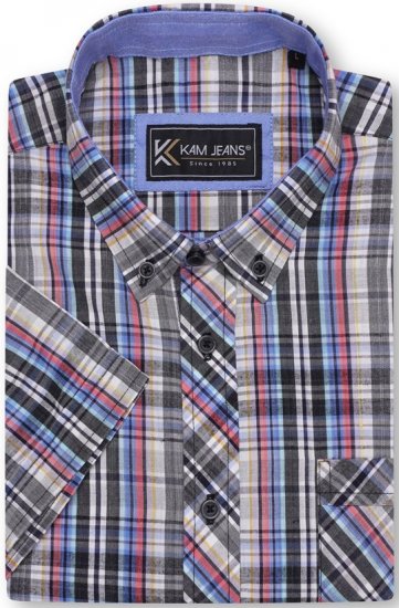 Kam Jeans 6313 Casual Check Short Sleeve Shirt Grey - Košele - Košele 2XL-10XL