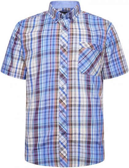 Kam Jeans 6315 Casual Check Short Sleeve Shirt Sky Blue - Košele - Košele 2XL-10XL