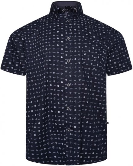 Kam Jeans 6325 Dobby Print Short Sleeve Shirt Black - Košele - Košele 2XL-10XL