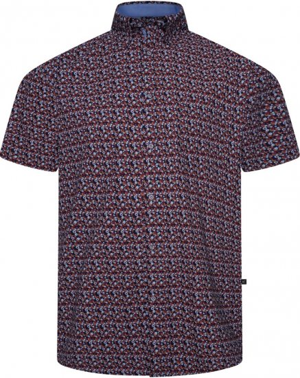 Kam Jeans 6326 Mini Floral Print Short Sleeve Shirt Navy - Košele - Košele 2XL-10XL