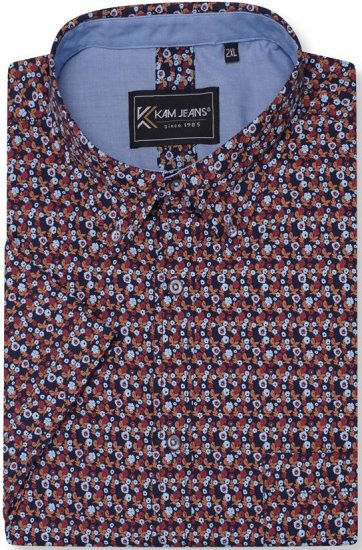 Kam Jeans 6326 Mini Floral Print Short Sleeve Shirt Navy - Košele - Košele 2XL-10XL