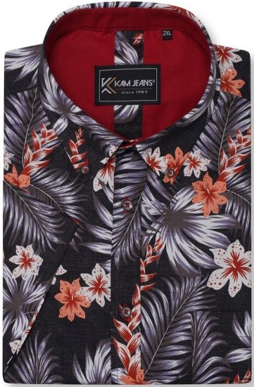 Kam Jeans 6330 AOP Floral Print Short Sleeve Shirt Navy - Košele - Košele 2XL-10XL