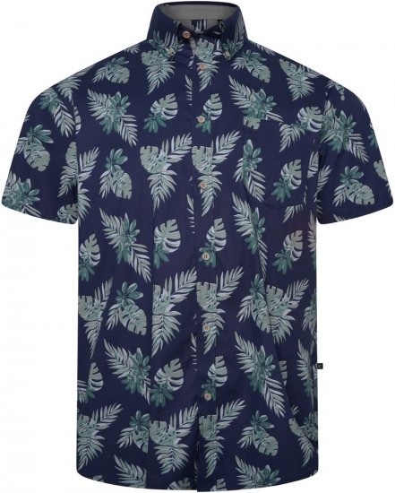Kam Jeans 6331 AOP Leaf Print Short Sleeve Shirt Navy - Košele - Košele 2XL-10XL