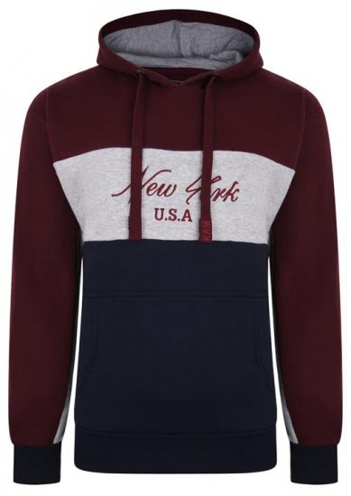 Kam Jeans 7033 NY Over The Head Hoodie Burgundy - Mikiny & mikiny bez kapucne - Mikiny & Mikiny s Kapucňou 2XL-12XL