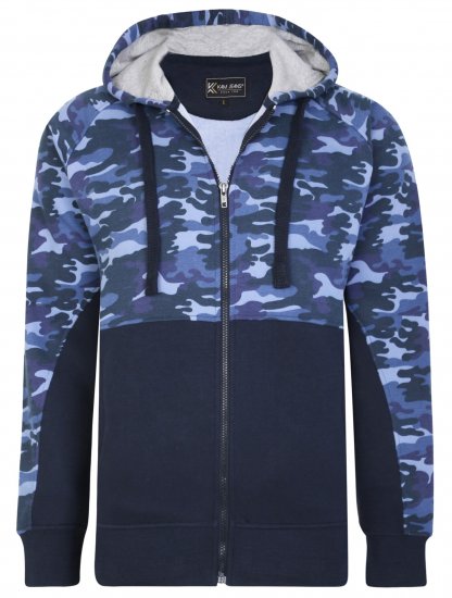 Kam Jeans 7036 Camo Print Full Zipper Hoodie Navy - Mikiny & mikiny bez kapucne - Mikiny & Mikiny s Kapucňou 2XL-12XL