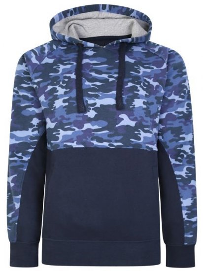Kam Jeans 7036B Camo Pannelled Over The Head Hoody Navy - Mikiny & mikiny bez kapucne - Mikiny & Mikiny s Kapucňou 2XL-12XL