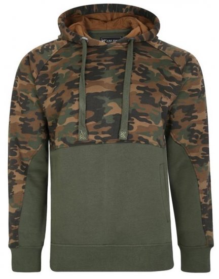 Kam Jeans 7036B Camo Pannelled Over The Head Hoody Khaki - Mikiny & mikiny bez kapucne - Mikiny & Mikiny s Kapucňou 2XL-12XL