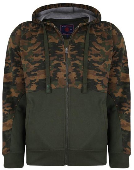 Kam Jeans 7036 Camo Print Full Zipper Hoodie Khaki - Mikiny & mikiny bez kapucne - Mikiny & Mikiny s Kapucňou 2XL-12XL