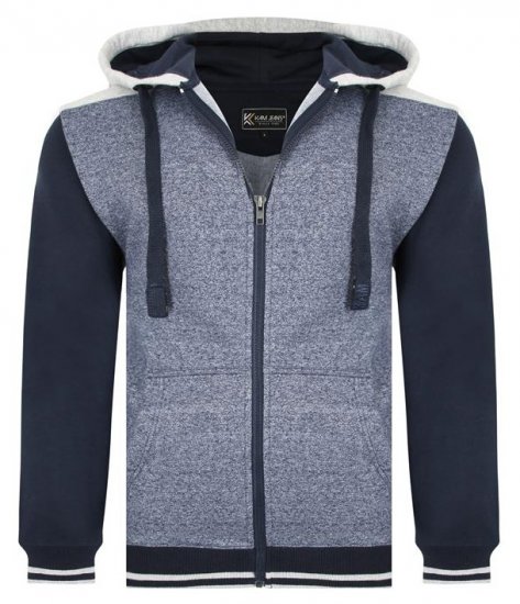 Kam Jeans 7042 Zip Thru Panelled Hoody Indigo - Mikiny & mikiny bez kapucne - Mikiny & Mikiny s Kapucňou 2XL-12XL